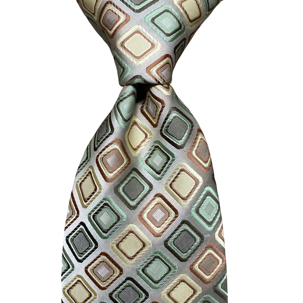 New Croft & Barrow Necktie Geometric Men Green Square Jacquard Formal Business